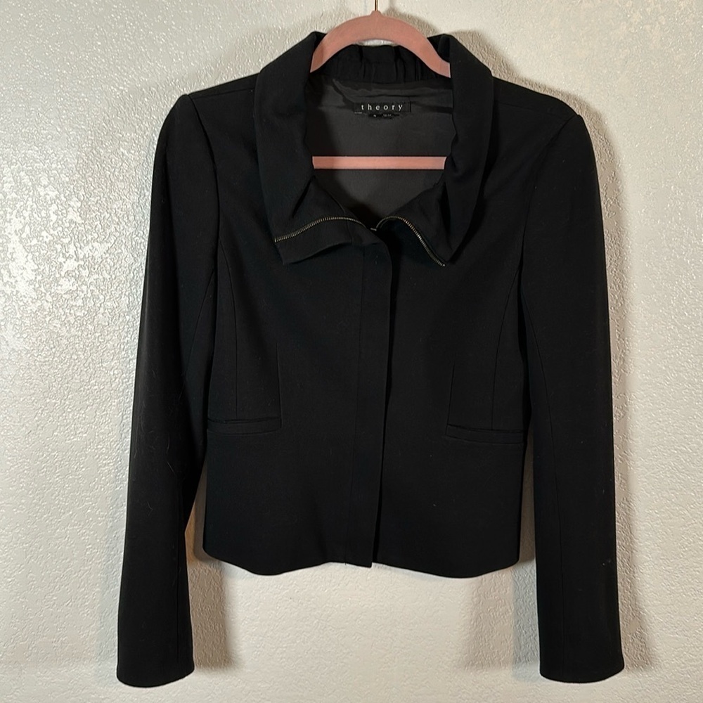 Theory Black Zip Front Blazer Zip Details On Sleeves Size 4